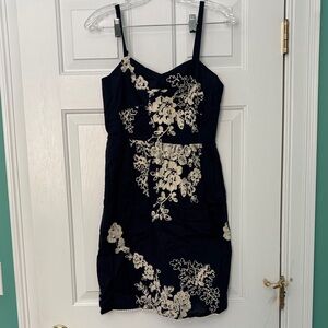 J. Crew Navy and Cream Floral Mini Dress with Pockets